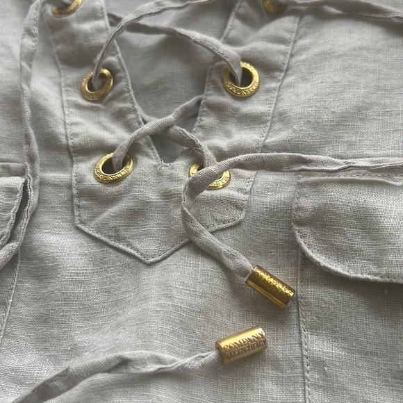 Ellen Tracy company linen tan long tab sleeve top size medium - Picture 10 of 12